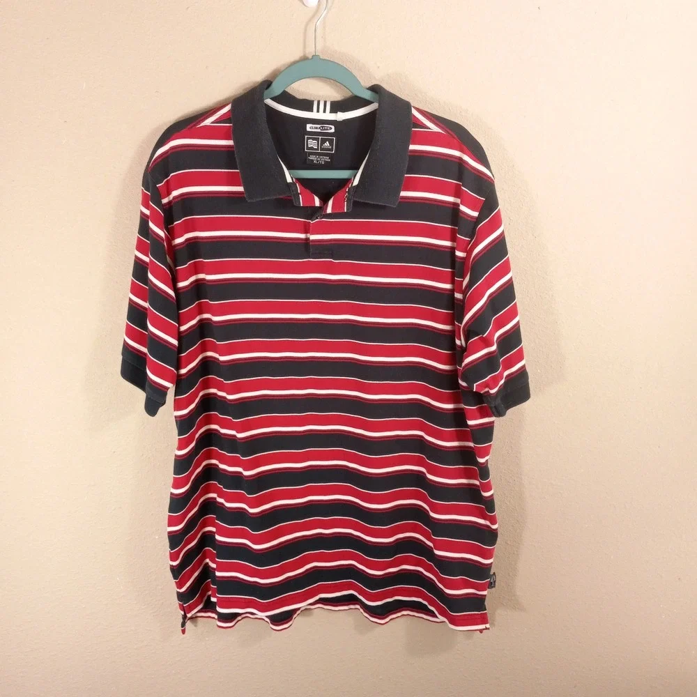 Adidas Climalite Mens XL Polo Shirt Red Black White‎ Striped Short Sleeve 938005